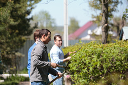 Сотрудники института подстригли на территории детского дома кустарники